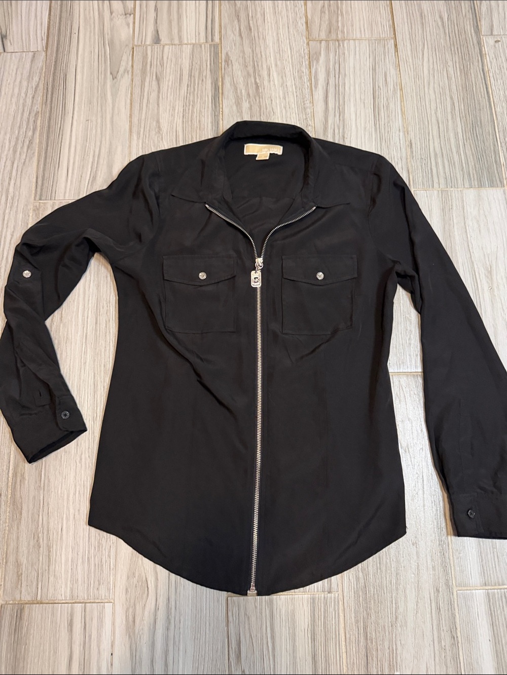 Michael Kors Black Zip-Up Utility Blouse